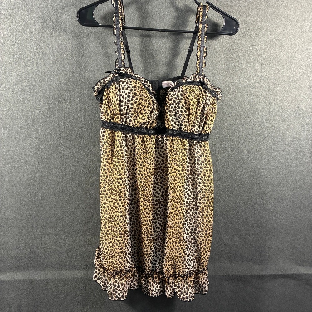 y2k women babydoll dress large brown cheetah fairy grunge dainty feminine lace